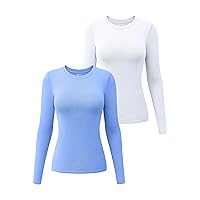 OQQ Womens 2 Piece Long Sleeve Tops Crew Neck Stretch Fitted Underscrubs Layer Tee Shirts