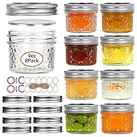 Mini Mason Jars, 8 Pack 4oz Glass Mason Jar with Regular Lids, Small Canning Jar, Ideal for Jelly, Jam, Honey, Dessert, Spice, Wedding Favor, Candles