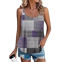 Cute Tops for Women Geometric Colorblock Sleeveless Strappy Tank U Neck Swing Cami Workout Fitness Casual Basic Tops