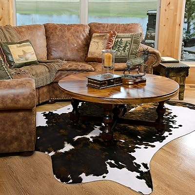 Amearea Faux Cow Hide Rug, Vintage Western Home Decor Cow Print Rugs for  Living Room, Faux Leather Animal Cowhide Carpet for Bedroom, Dining