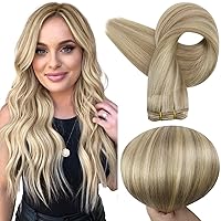 Full Shine 24 Inch Sew In Extensions Real Hair Extensions Sew In Remy Straight Weft Extensions For Women Blonde Human Hair Extensions Sew In Long Hair Extensions Bleach Blonde Human Hair Bundles 105G
