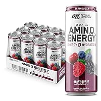 Optimum Nutrition Amino Energy Sparkling Hydration Drink with Electrolytes, Caffeine, Amino Acids, BCAAs, Sugar Free, Grape and Berry Burst Flavors, 12 Fl Oz, 12 Pack Bundle