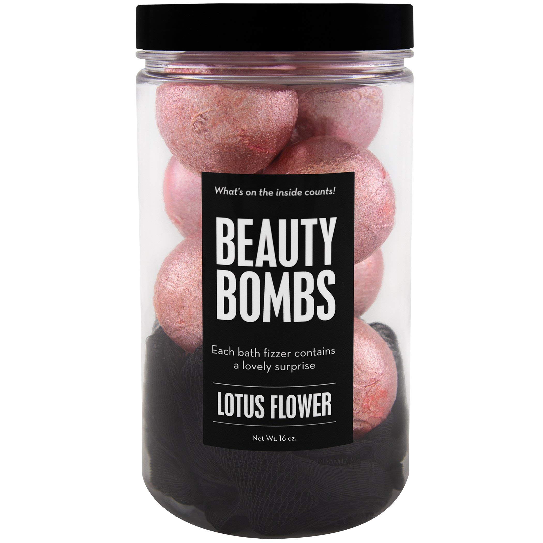 DA BOMB Beauty Bath Bombs Jar, 16oz, 8 minis with loofah