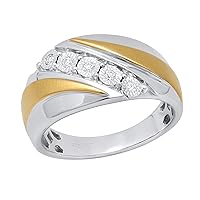 Dazzlingrock Collection 0.12 Carat (ctw) Round White Diamond Mens Illusion Set 5 Stone Anniversary Wedding Band, White & Yellow Gold Plated Two Tone Sterling Silver