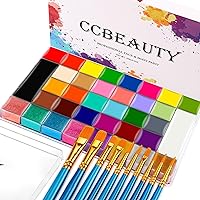 CCbeauty Professional 36 Colors Face Body Paint Kit, Largest Oil Based Hypoallergenic Neon Face Painting Palette Set with 10 Brushes for Halloween SFX Special Effects Cosplay Costume Makeup
