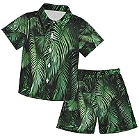 visesunny Toddler Boys 2 Piece Outfit Button Down Shirt and Short Sets 3d Palm Leaf Boy Summer Outfits