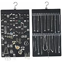 Jewelry Towers Hanging Jewelry Organizer, 2 Pcs Double-Sided Earring Holder Necklace Hanger Holds up to 300 Pairs Earrings ＆ 30Pcs Necklaces, Space-Saving Felt Jewelry Storage