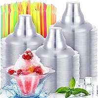 4 oz Flower Snow Cone Cups with Straws, Reusable Snow Cone Cups Shaved Ice Bowls with Snow Cone Straws Snack Cups Snow Cone Cups for Summer Holiday Beach Party Birthday Wedding Food Service (50 Set)