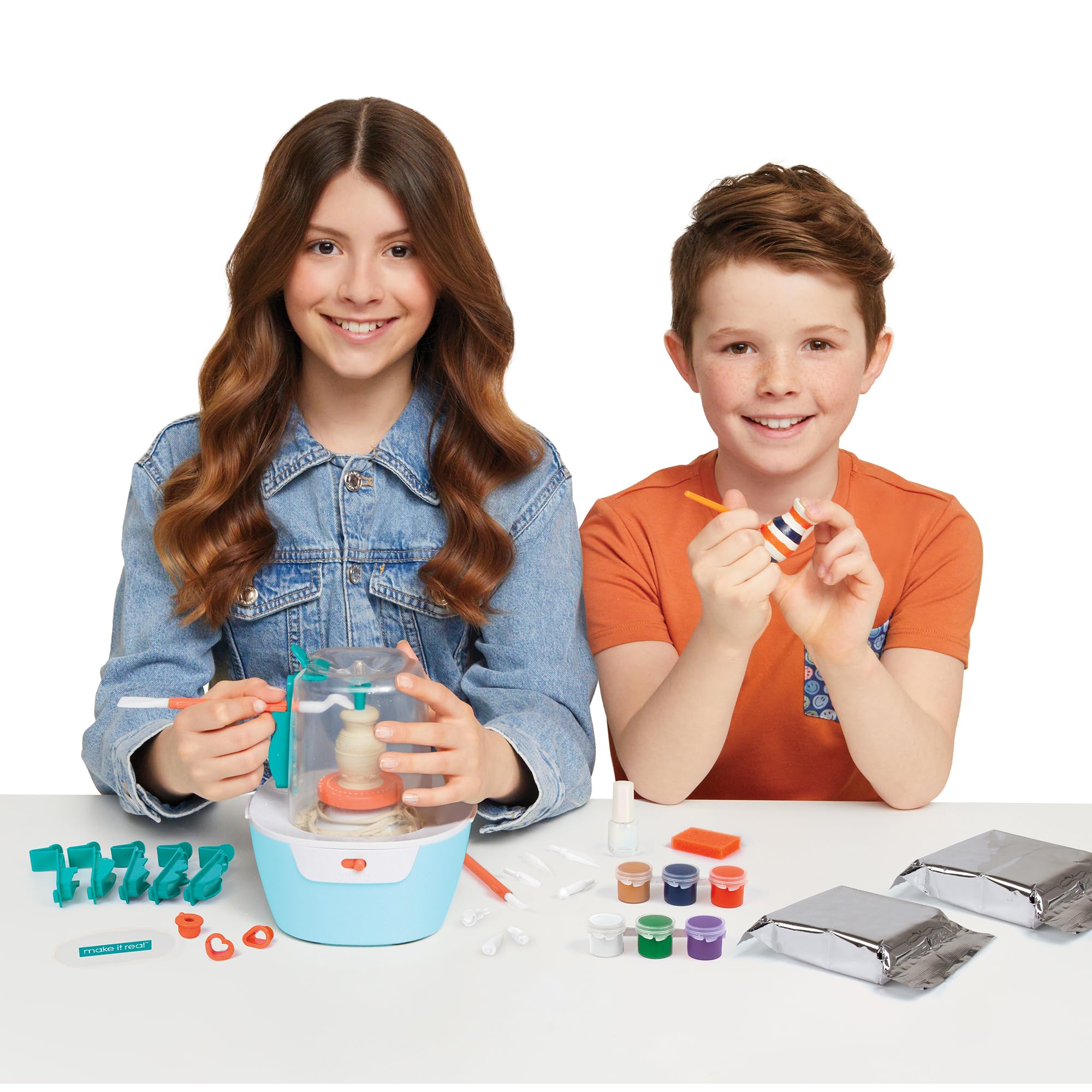 Make It Real: Mini Pottery Studio Deluxe Set - DIY All-in-1 Sculpting Craft Kit, All Skill Levels, Miniature Clay Projects, Kids Girls & Tweens Age 8+