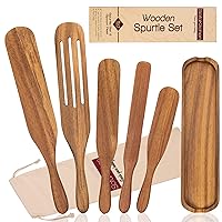 Wooden Spurtle Set-Spurtles Kitchen Tools As Seen On Tv-5 Spurtle Wooden Cooking Utensils + Spurtle Spoon Rest-Non Stick, Heat Resistant Spurdle Set Made of Premium Acacia Wood