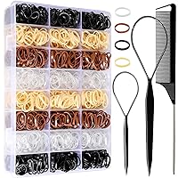 YGDZ Elastic Hair Ties,1500 pcs Mini Hair Rubber Bands with Organizer Box, Small Baby Hair Bands for Girls, Clear Elastic Hair Ties, Hair Accessories Set for Toddler, Kid, Women, Neutral Colors