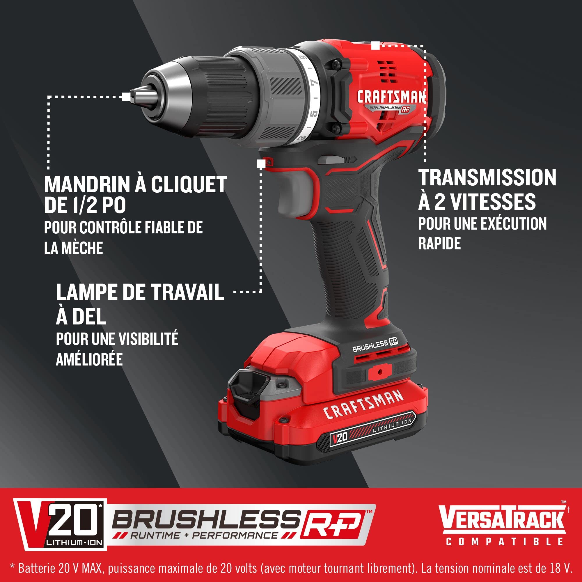 CRAFTSMAN RP+ Cordless Drill/Driver Kit, with 2 Batteries and Charger, Brushless (CMCD713C2)