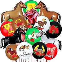 66Pcs Derby Party Decorations Horse Racing Balloon Arch Large Horse Roses Foil Balloon Colorful Derby Latex Balloon Party Supplies for Preakness Bridal Shower Birthday Party