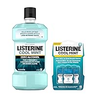 Cool Mint Zero Alcohol Mouthwash & Cool Mint PocketPaks Portable Breath Strips, Kill 99% of Bad Breath Germs* at Home or On-The-Go, Convenience Pack, 1 L x 3 24-Packs