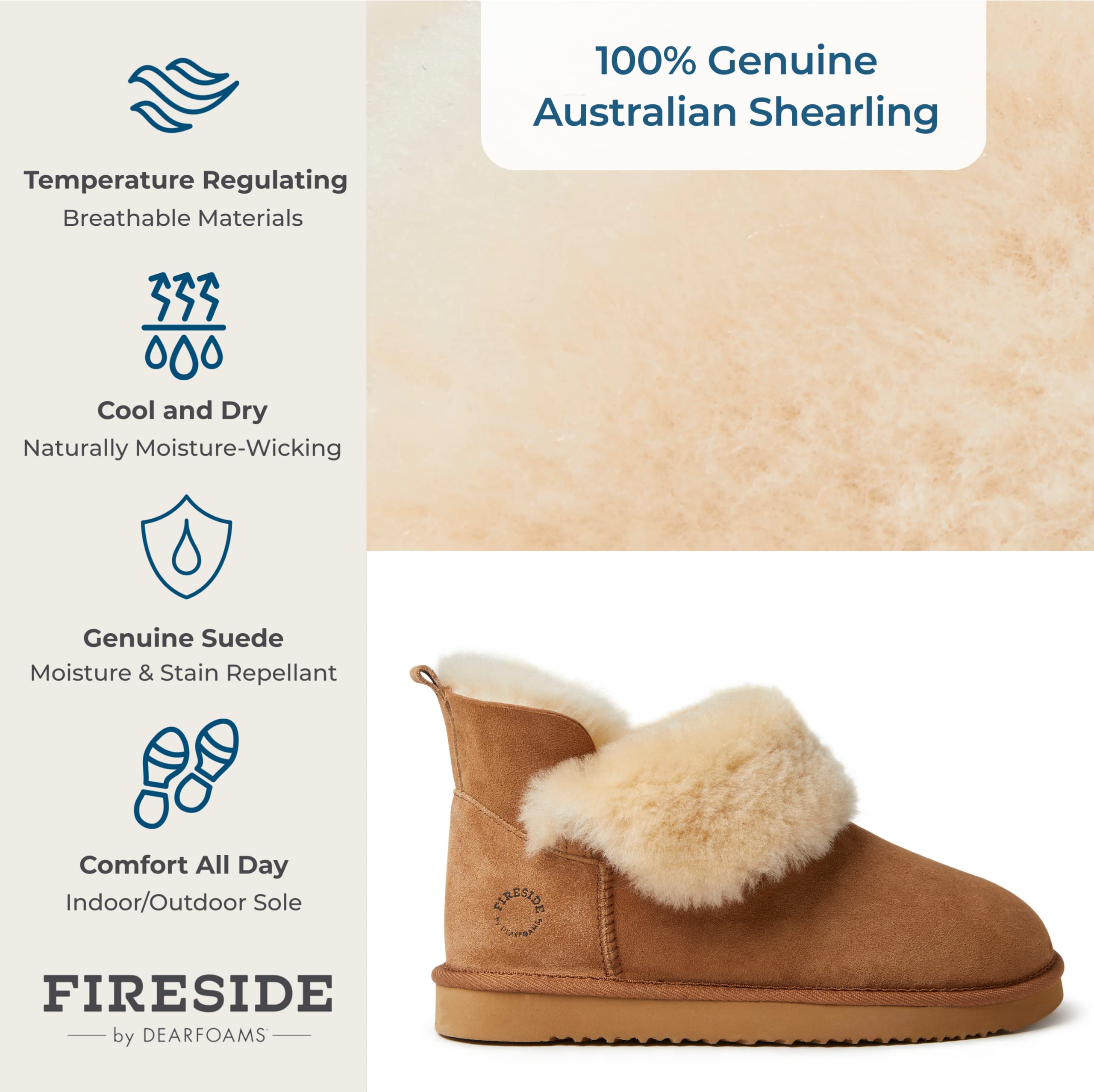 Dearfoams Women's Fireside Shearling Water Resistant Indoor/Outdoor Foldover Boot Slipper