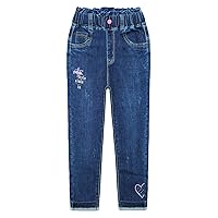 KIDSCOOL SPACE Kids Lace Butterfly and Flower Embroideried Rhinestone Sticked Pearl Decor Jeans