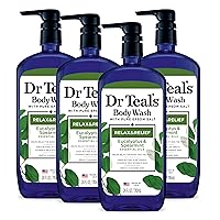 Body Wash with Pure Epsom Salt, Relax & Relief with Eucalyptus & Spearmint, 24 fl oz (Pack of 4) (Packaging May Vary)