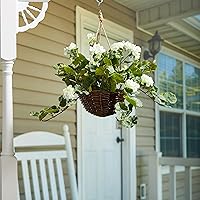 Pure Garden Faux Flowers White Geranium Hanging Natural and Lifelike Floral Arrangement with Basket for Home or Office