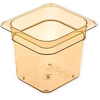 Carlisle FoodService Products Storplus High Heat Food Pan Steam Table Pan, Chafing Pan for Catering, Buffets, Restaurants, High Heat Plastic, 1/6 Size 6 Inches Deep, Amber