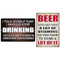 Funny Beer Alcohol Sign Bundle Metal Tin Signs, Two 12x8 Inch, Home Bar Kitchen Gift Set I Should Stop Drinking, Beer Vitamins Drink alot Wall Decor Combo