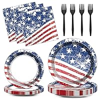 100pcs Memorial Day Party Plates and Napkins Tableware Set for 25 Guests 4th of July Birthday party Dinnerware Supplies American Flag Favors Independence Day Decorations for Girls Boys Kids
