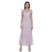 FabAlley Women's Lilac Floral Frilled Maxi Dress