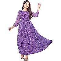 Jessica-Stuff Printed Georgette Blend, Cotton Blend Stitched Flared/A-line Gown  (Purple) (1049)