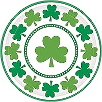 St. Patrick Lucky Shamrocks Round Paper Plates - 9'', 8 Count - Perfect Party Plates for St. Patrick's Day Celebration & Events