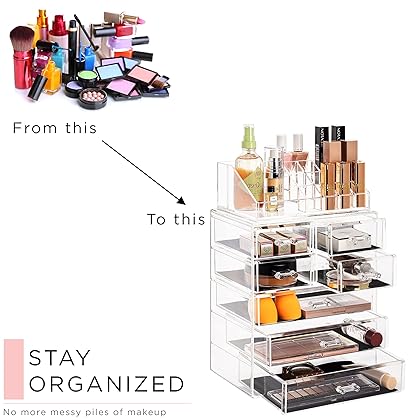 Sorbus Clear Cosmetic Makeup Organizer - Make Up & Jewelry Storage, Case & Display - Spacious Design - Great Holder for Dresser, Bathroom, Vanity & Countertop (3 Large, 4 Small Drawers)