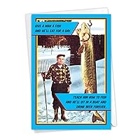 NobleWorks - 1 Funny Card for Father's Day - Dad Humor Card from Son or Daughter, Notecard for Dad, Pa, Pop, Daddy, Stepfather with Envelope with Envelope - Give a Man a Fish 0116