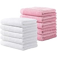 Yoofoss Luxury Washcloths Towel Set 10 Pack Baby Wash Cloth for Bathroom-Hotel-Spa-Kitchen Multi-Purpose Fingertip Towels and Face Cloths 10'' x 10'' - White+Pink