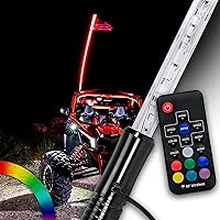 True Mods 3ft RGB LED Whip Light for UTV ATV [RF Wireless Remote] [USA Flag] Waterproof LED Lighted Whip Antenna Pole Stick for RZR Can-Am Polaris SxS 4x4 Quad Dune Buggy 4 Wheeler Accessories