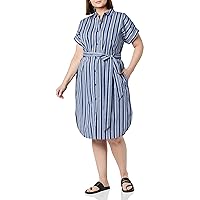 Amazon Essentials Women's Relaxed Fit Short Sleeve Button Front Belted Shirt Dress