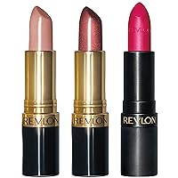 Revlon Lipstick Set, Super Lustrous 3 Piece Gift Set, High Impact, Multi-Finish in Cream, Pearl & Matte, Pack of 3