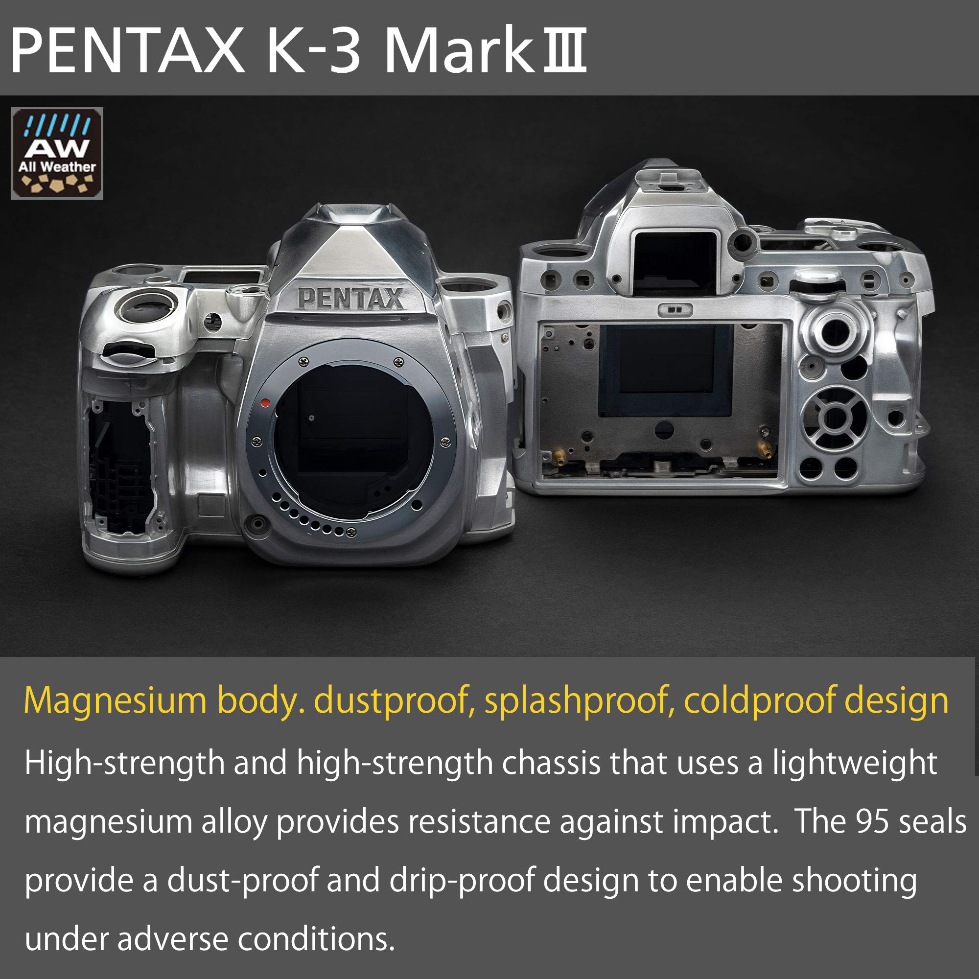 Pentax K-3 Mark III Flagship APS-C Black Camera Body - 12fps, Touch Screen LCD, Weather Resistant Magnesium Alloy Body with in-Body 5-Axis Shake Reduction. 1.05x Optical viewfinder with 100% FOV