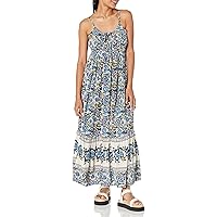 Angie Women's Floral Ruffled Hem Maxi Dress with Tie Neck
