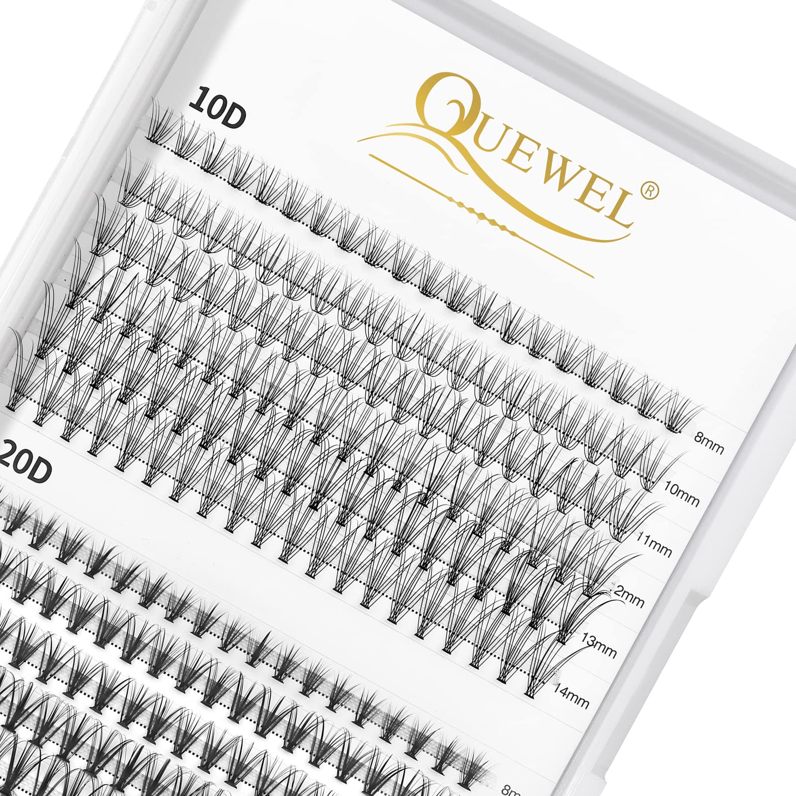 QUEWEL 240Pcs Cluster Lashes 10D+20D D Curl Mix8-14mm Lash Extensions Soft&Natural False Eyelashes & Lash Clusters Bond, White Lash Adhesive For DIY Eyelash Extensions