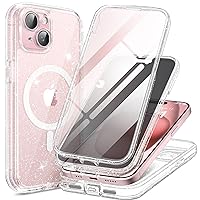 TIESZEN Magnetic for iPhone 15 Case Compatible with Magsafe, [Dustproof Design] Built-in 9H HD Tempered Glass Screen Protector & Privacy Screen Protector & Upgraded Camera Protection, Shiny Clear