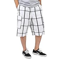 Shaka Mens Plaid Shorts Checkered Cargo Cotton Loose Fit Pocket S-5XL Solid