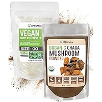 XPRS Nutra Organic Chaga Powder 4 Ounce with Size 00 Pre-Separated Empty Capsules (100 Count) Bundle
