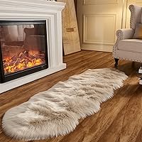 Arbosofe Area Rug Faux Fur Sheepskin Beige for Home Bedroom, Fluffy Small Fuzzy Furry Shaggy Rug for Living Room 2 x 6 Feet