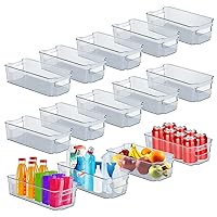 Multi-purpose Refrigerator Bins - 14 pieces Usable and Stackable Design Fridge Bin Organizer with Easy Grip Handles - Clear