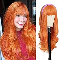AISI QUEENS Orange Ginger Wig with Bangs Long Wavy Orange Wig for Women Halloween Daphne Cosplay Wig Use Heat Resistant Synthetic (26inch,Orange)