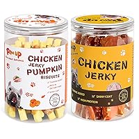 Dog Treats Chicken Jerky & Chicken Wrapped Biscuits Pumpkin Sticks w/Taurine Training Treats for Small Medium Large Dog, 12.5oz per can
