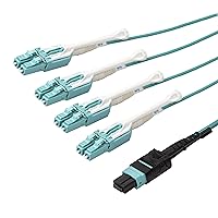 StarTech.com 5m (15ft) MTP(F)/PC to 4x LC/PC Duplex Breakout OM3 Multimode Fiber Optic Cable, OFNP, 8F Type-A, 50/125µm LOMMF, 40G Networks, Low Insertion Loss, MPO to LC Fiber Patch Cord (MPO8LCPL5M)