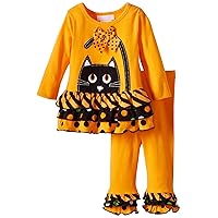 Bonnie Jean Girls Halloween Cat Fall Dress Outfit Set w/Leggings, Orange, 12M - 24M