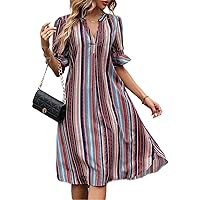 Dresses for Women Women's Dress Striped Print Flounce Sleeve Dress Dresses