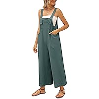 Women's Loose Wide Leg Jumpsuits Sleeveless Cotton Linen Overalls Rompers with Pockets