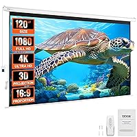 VEVOR Motorized Projector Screen, 120 inch 16:9 4K 1080 HD Electric Projector Screen, Automatic Projection Screen with Remote Control, Wall Mount Movie Screen for Family Home Office Theater