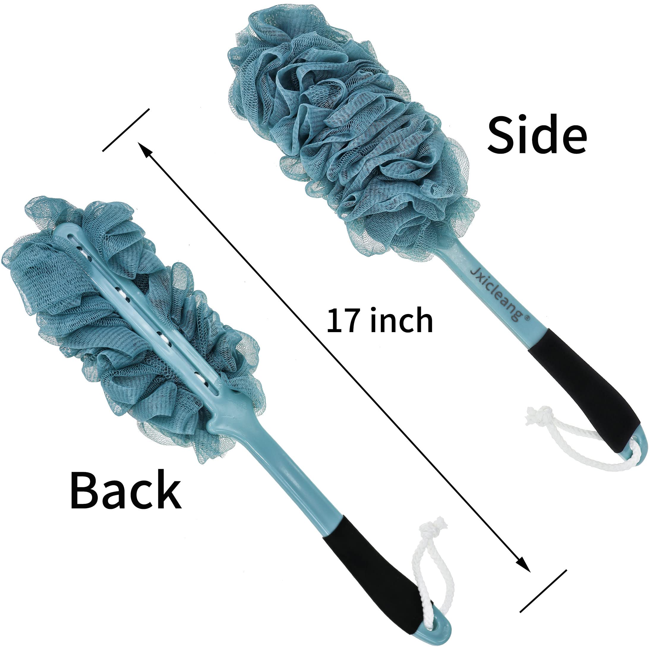 Jxicleang Back Scrubber for Shower, Soft Nylon Mesh Exfoliating Back Scrub Bath Brush, Long Handle Back Loofah for Men Women, Back Cleaner Washer Bath Sponge for Elderly (1 Pack=Blue)